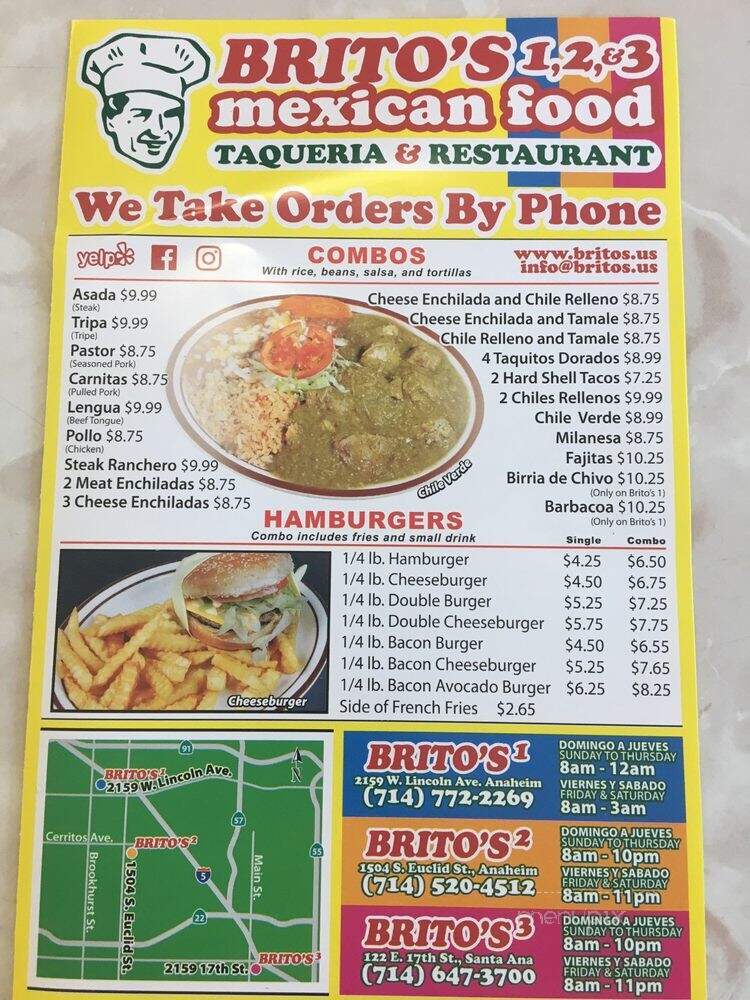 Britos Taqueria & Restaurant - Santa Ana, CA menu_pic