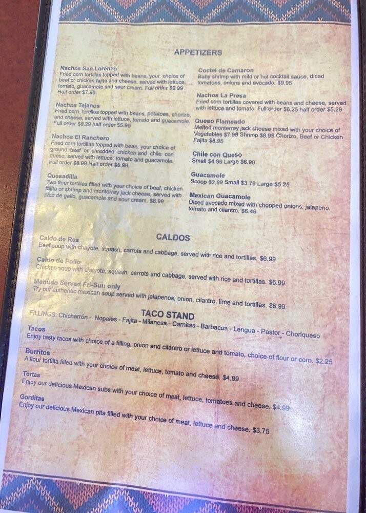 San Lorenzo Taqueria - League City, TX menu_pic