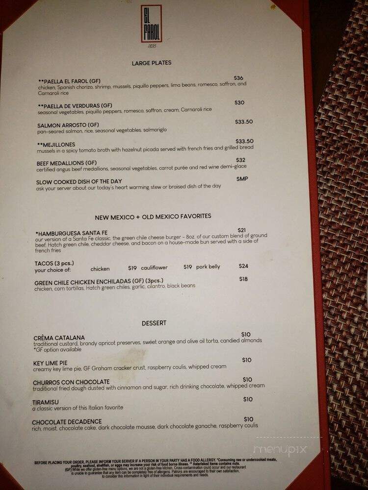 El Farol Restaurant & Cantina - Santa Fe, NM menu_pic