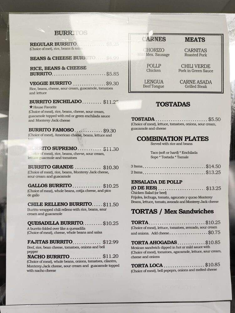 Los Dos Gallos - Fremont, CA menu_pic