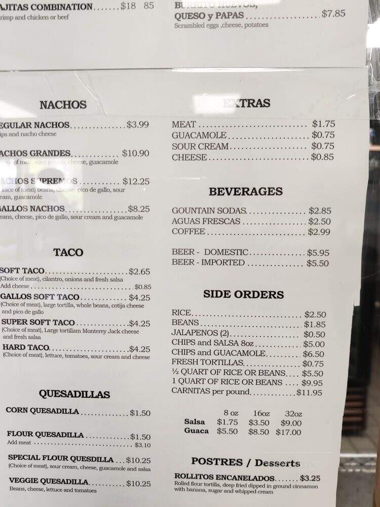 Los Dos Gallos - Fremont, CA menu_pic