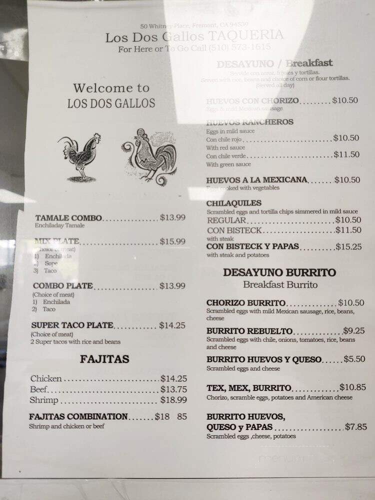 Los Dos Gallos - Fremont, CA menu_pic
