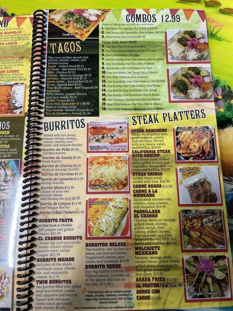 El Charro Taqueria - Crawfordsville, IN menu_pic