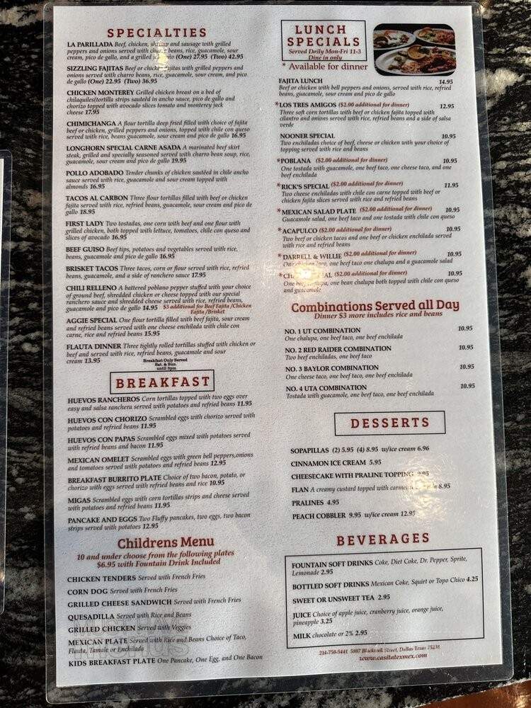 Casita Tex Mex - Dallas, TX menu_pic
