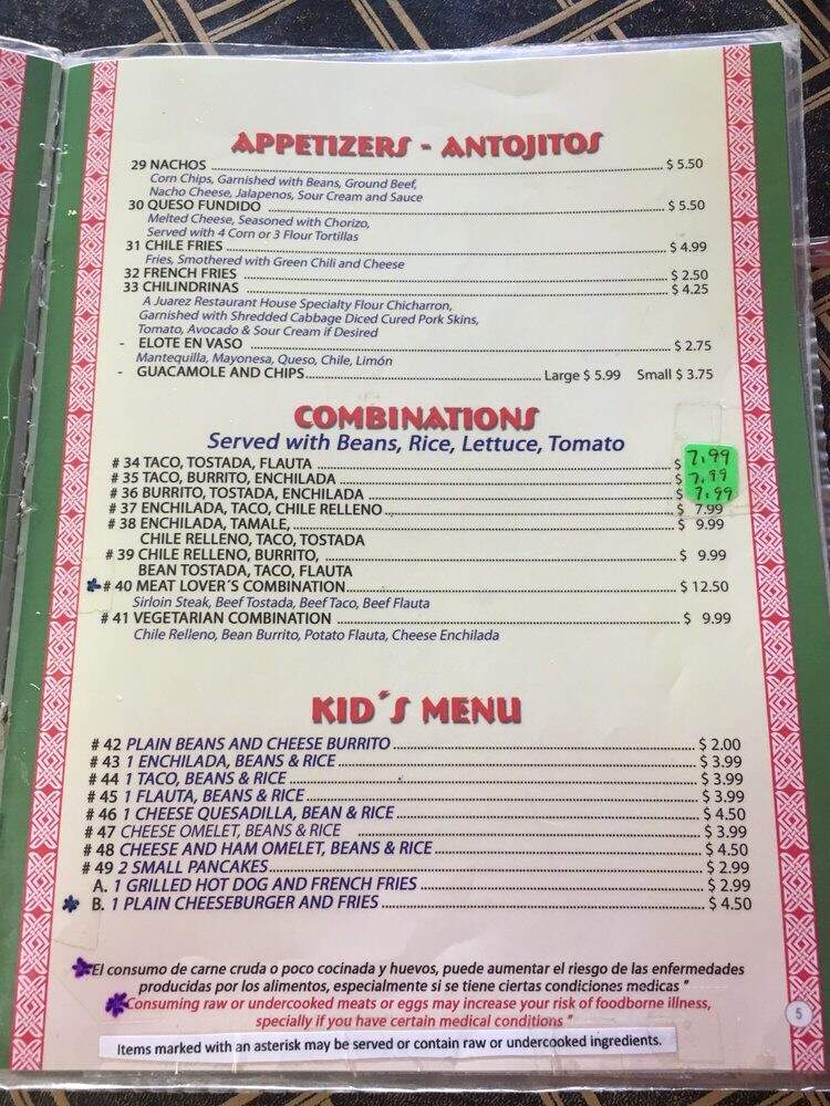 Juarez Restaurant - Denver, CO menu_pic