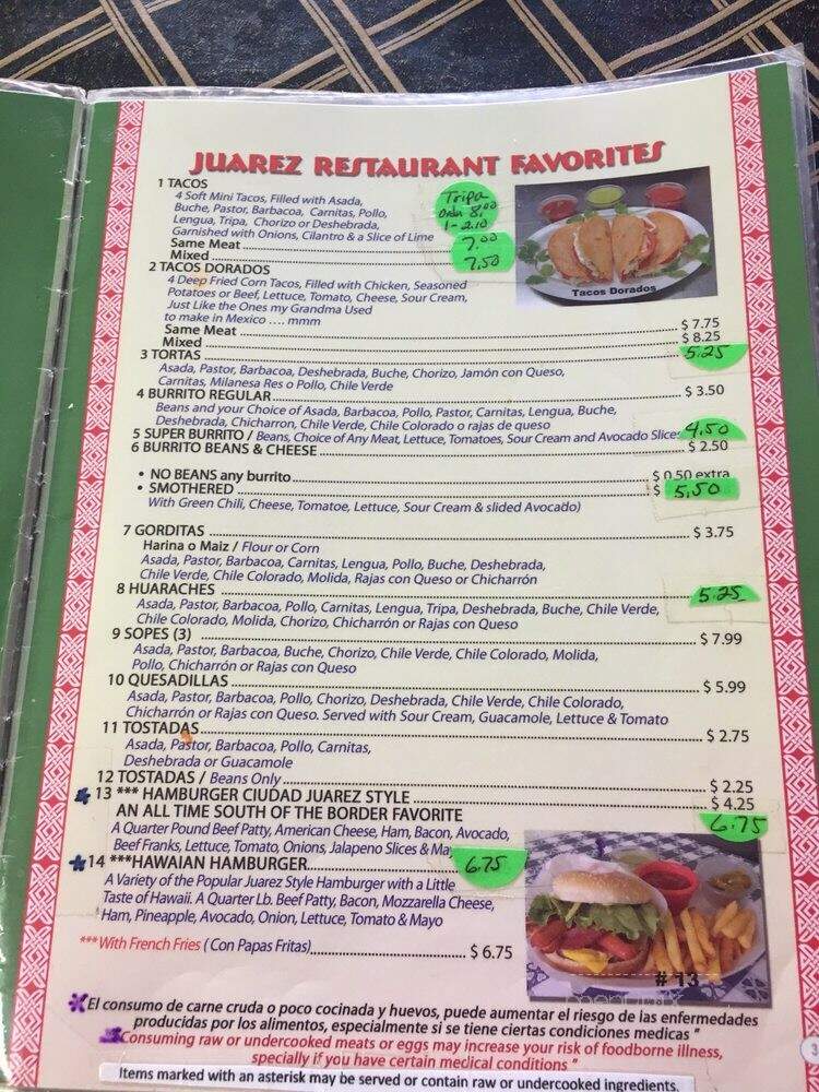 Juarez Restaurant - Denver, CO menu_pic