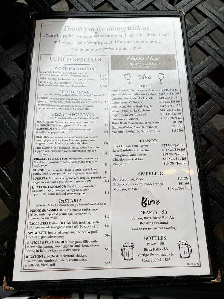 Bavaro's Pizza Napoletana & Pastaria - Tampa, FL menu_pic