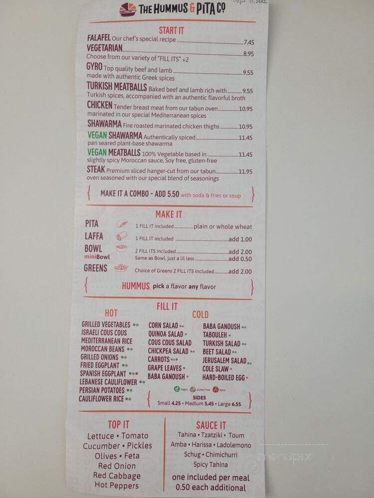 Hummus & Pita Co - New York, NY menu_pic