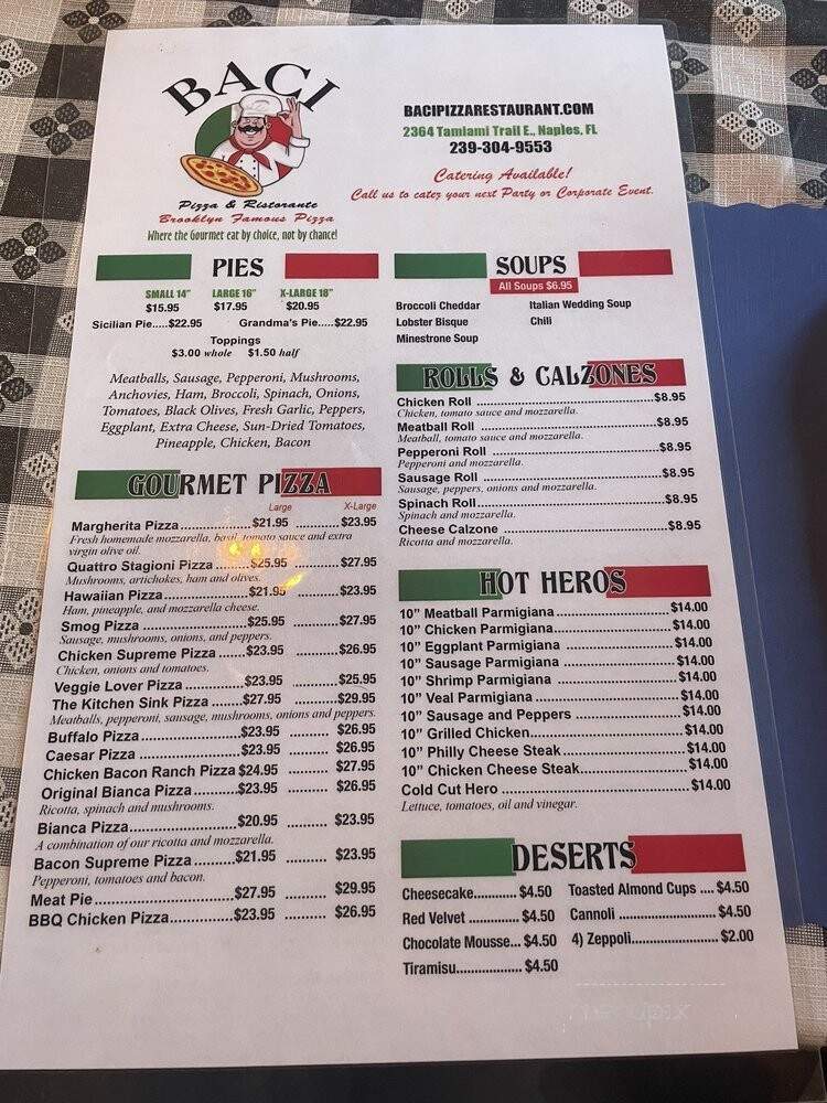 Baci Pizza Restaurant - Naples, FL menu_pic
