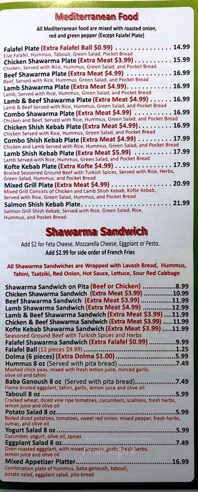Fresco Pizza and Shawarma - San Francisco, CA menu_pic