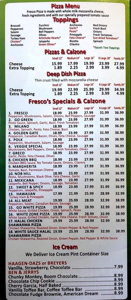 Fresco Pizza and Shawarma - San Francisco, CA menu_pic