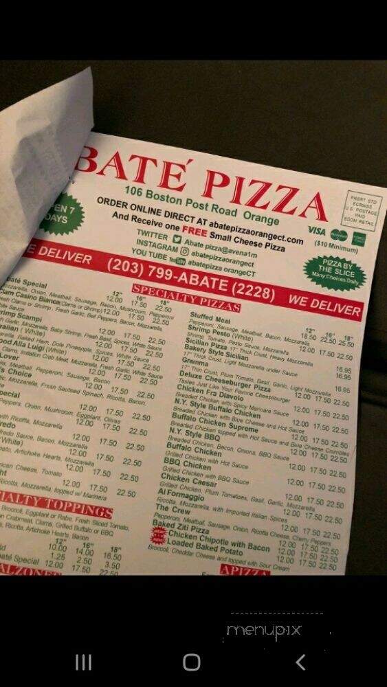 Abate's Pizza - Orange, CT menu_pic