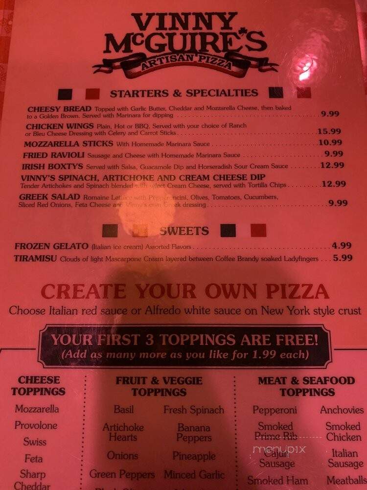 Vinny McGuire's Pizza Pub - Destin, FL menu_pic