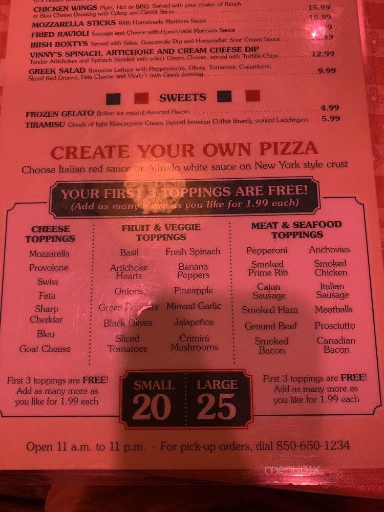 Vinny McGuire's Pizza Pub - Destin, FL menu_pic