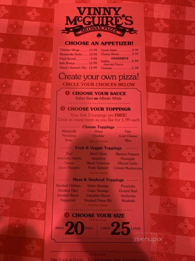 Vinny McGuire's Pizza Pub - Destin, FL menu_pic