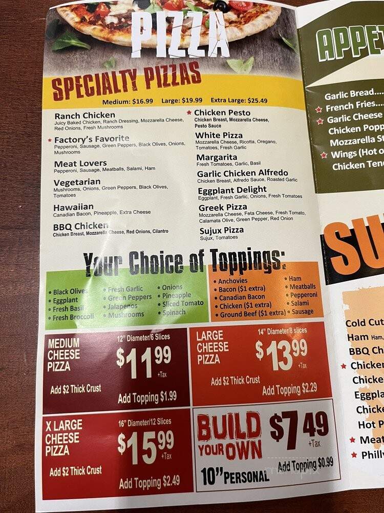 The Pizzeria Factory - Winnetka, CA menu_pic