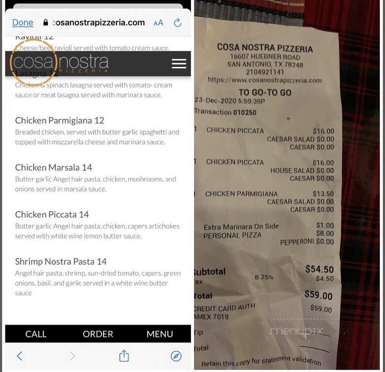 Cosa Nostra Pizzeria - San Antonio, TX menu_pic