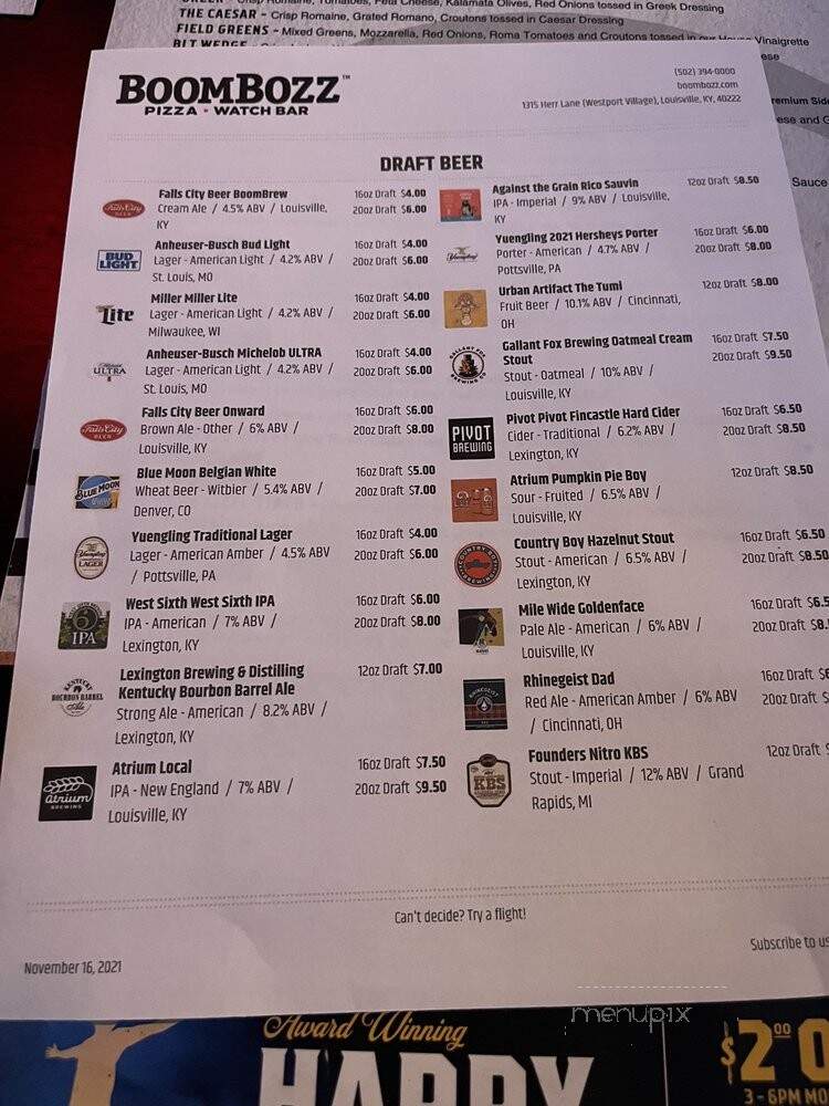 Boombozz Famous Gourmet Pizza - Louisville, KY menu_pic
