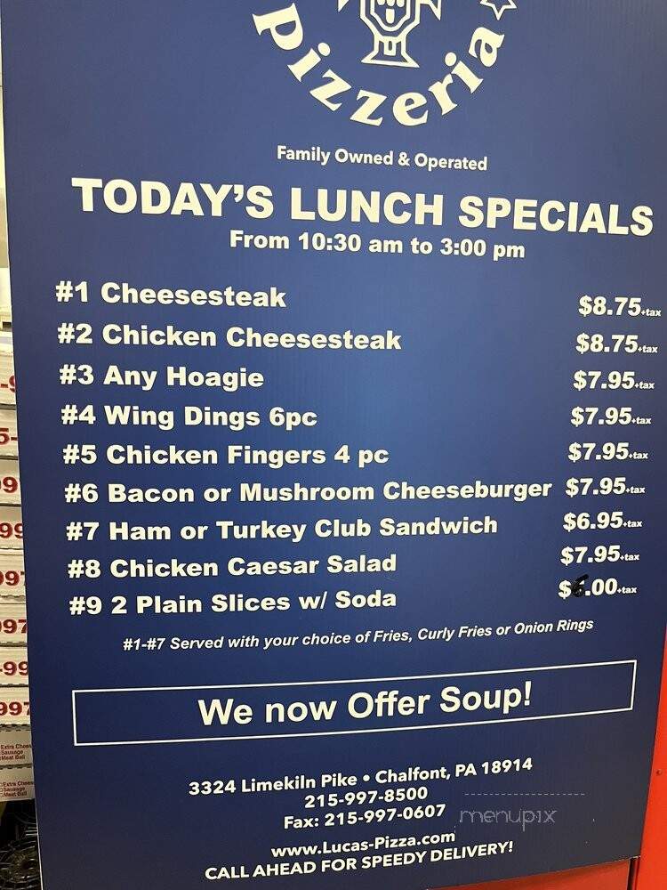 Lucas Pizzeria - Chalfont, PA menu_pic