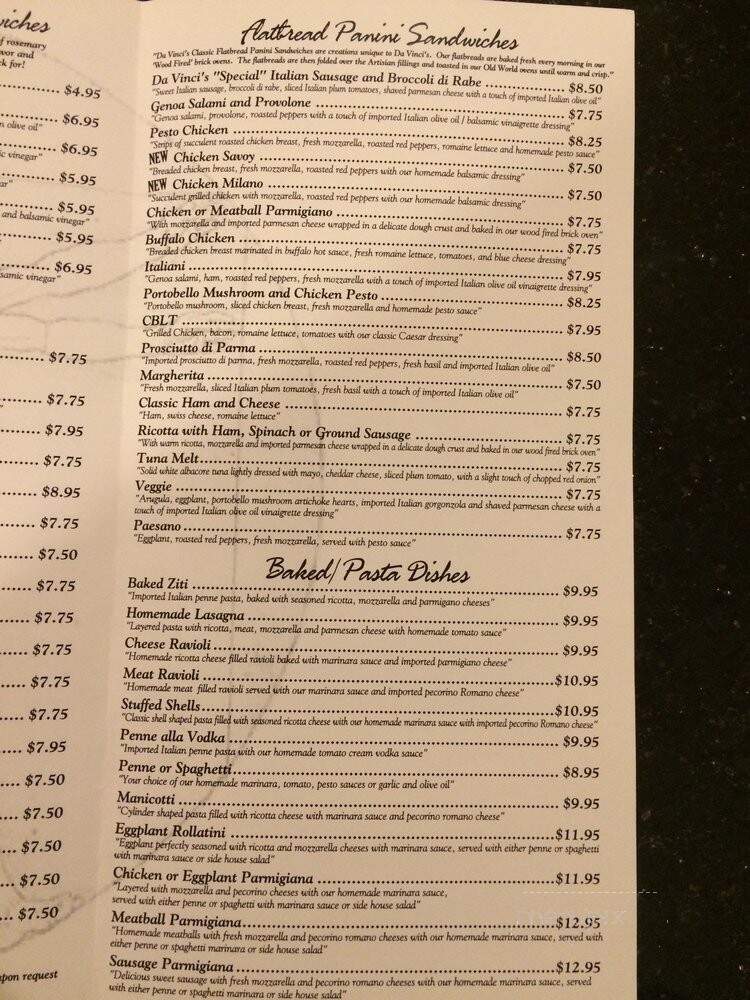 Davinci's Brick Oven Pizza - Montclair, NJ menu_pic