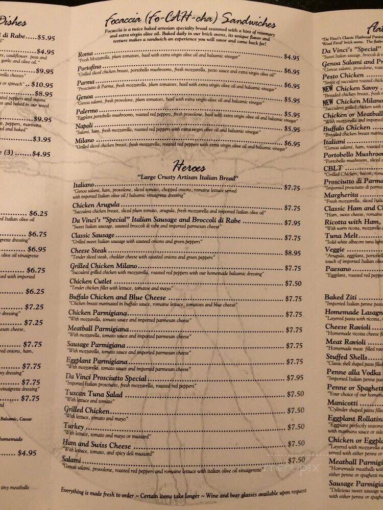 Davinci's Brick Oven Pizza - Montclair, NJ menu_pic