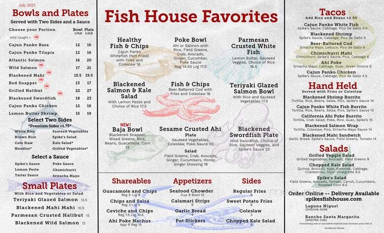 Spike's Fish House - Rancho Santa Margarita, CA menu_pic