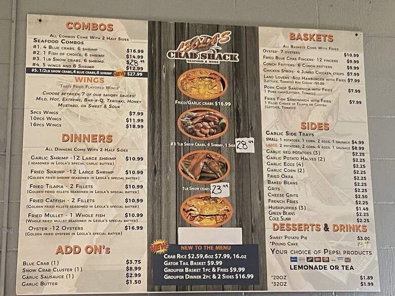 Leola's Crab Shack - Tallahassee, FL menu_pic