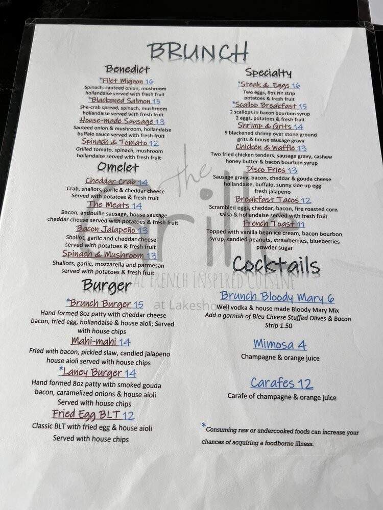 Lakeshore Grille - Chattanooga, TN menu_pic
