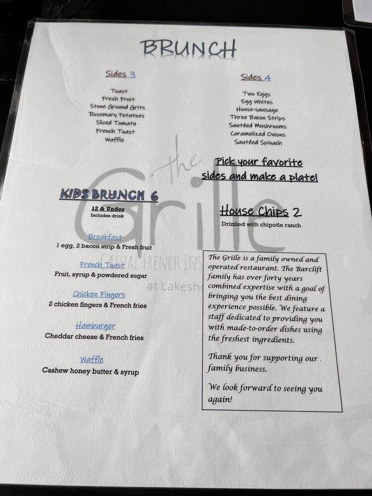 Lakeshore Grille - Chattanooga, TN menu_pic