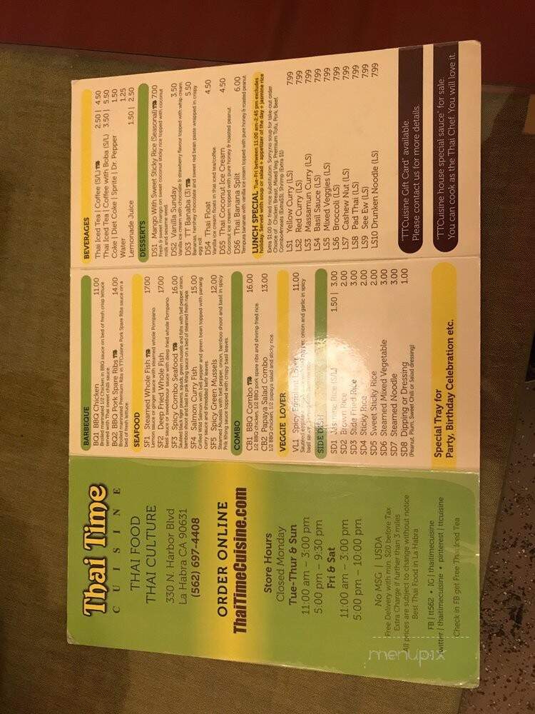 Thai Time Cuisine - La Habra, CA menu_pic