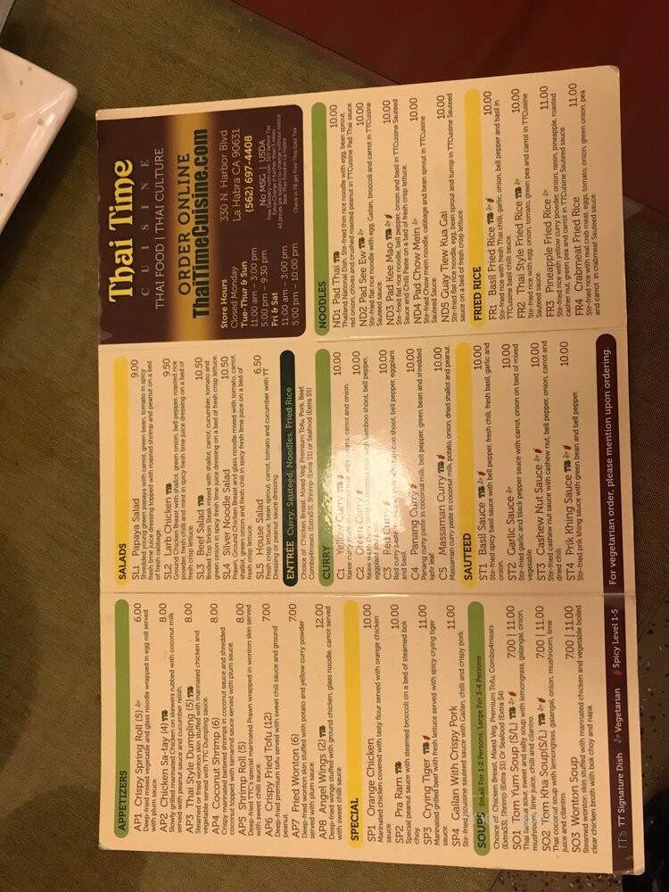 Thai Time Cuisine - La Habra, CA menu_pic