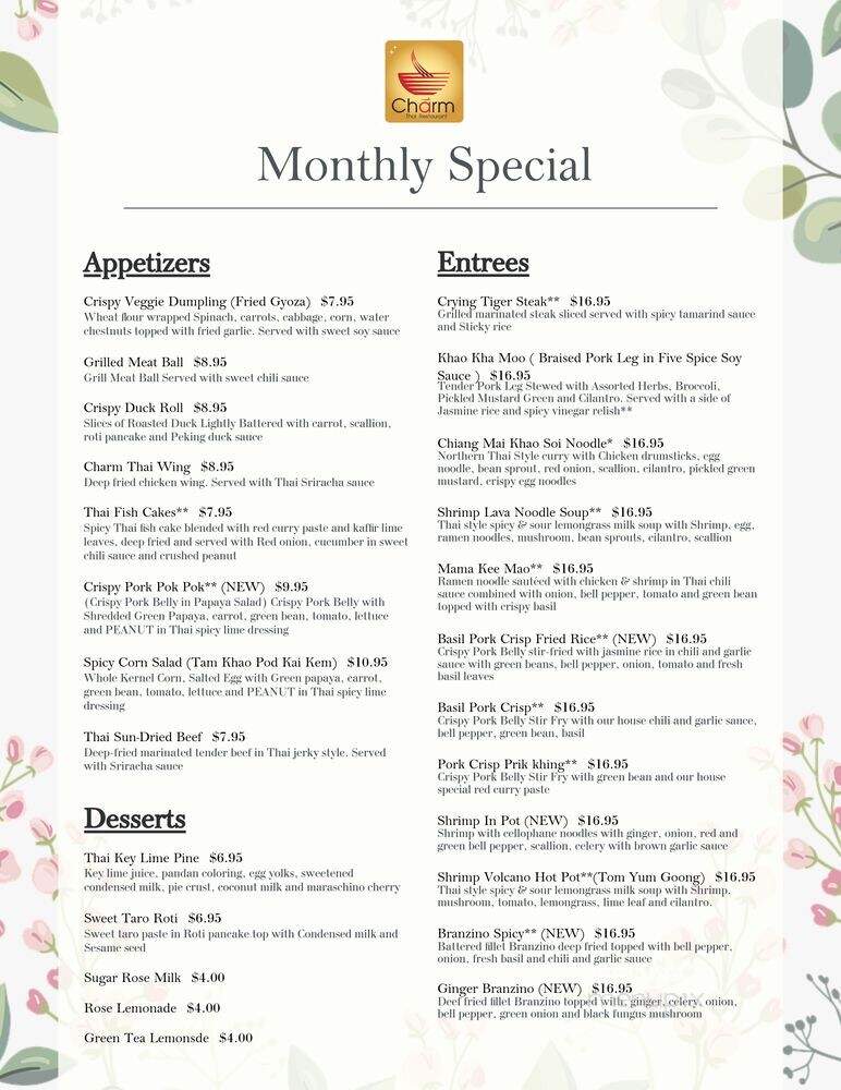 Charm Thai Restaurant - Silver Spring, MD menu_pic