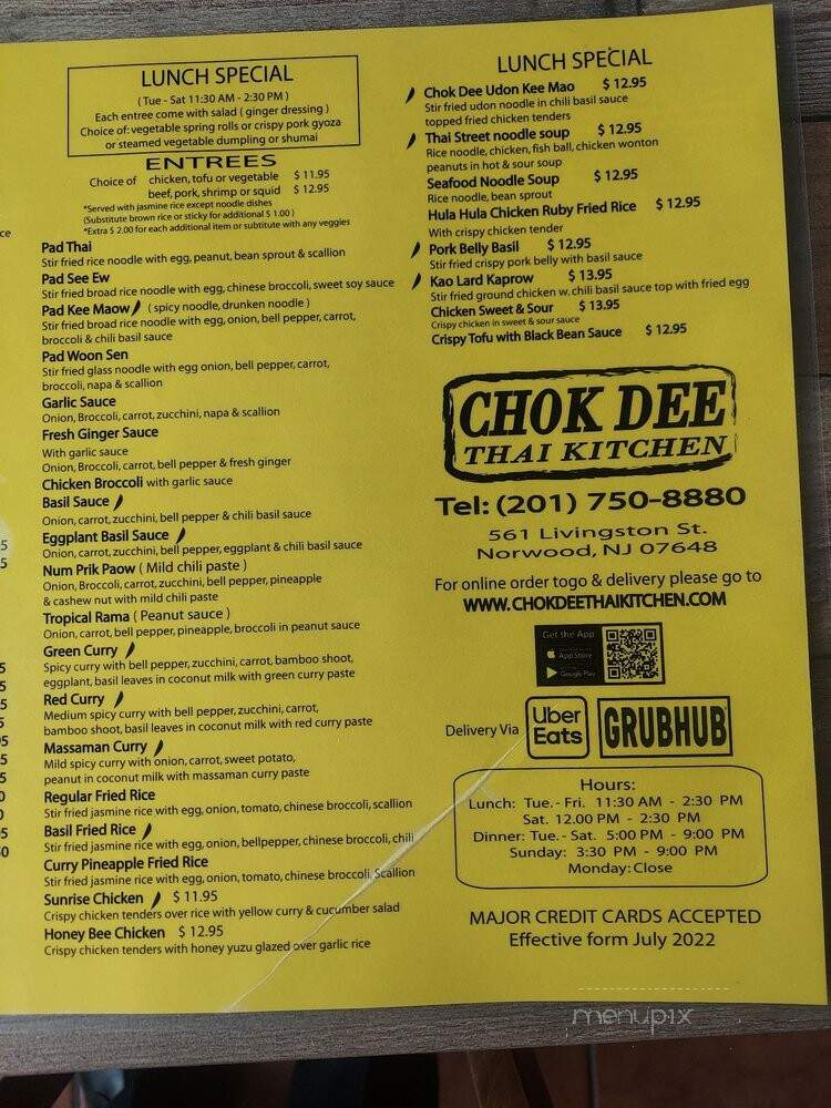 Chok Dee Thai Kitchen - Norwood, NJ