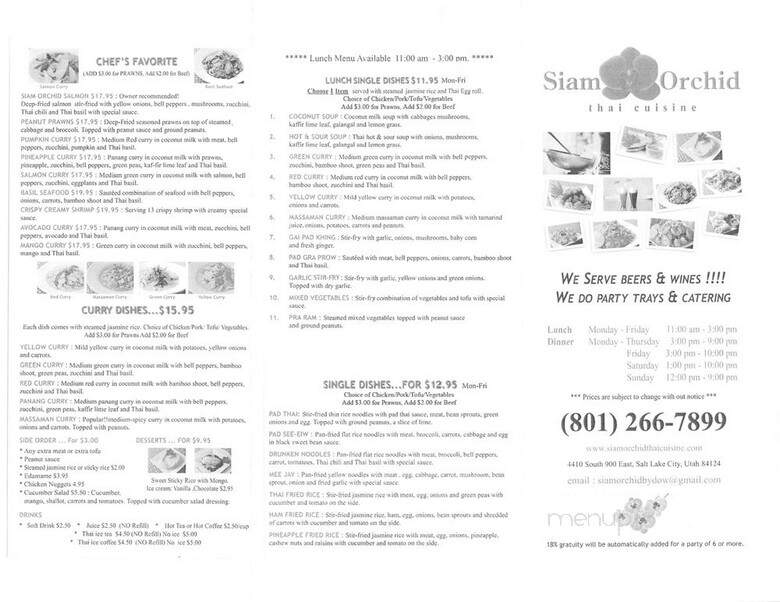 Siam Orchid - Salt Lake City, UT menu_pic