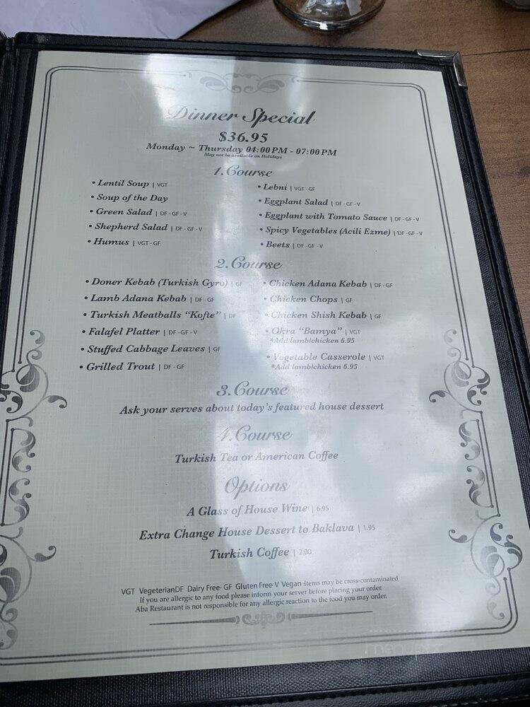ABA Turkish Restaurant - New York, NY menu_pic