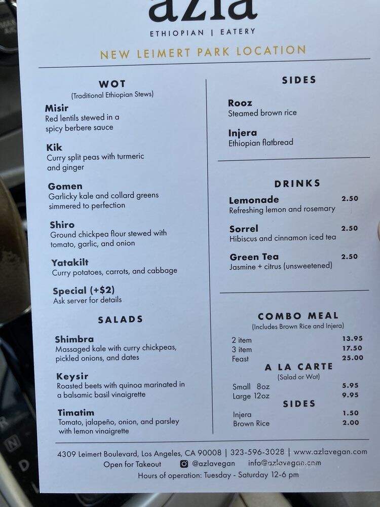 Azla Ethiopian Vegan Restaurant - Los Angeles, CA menu_pic