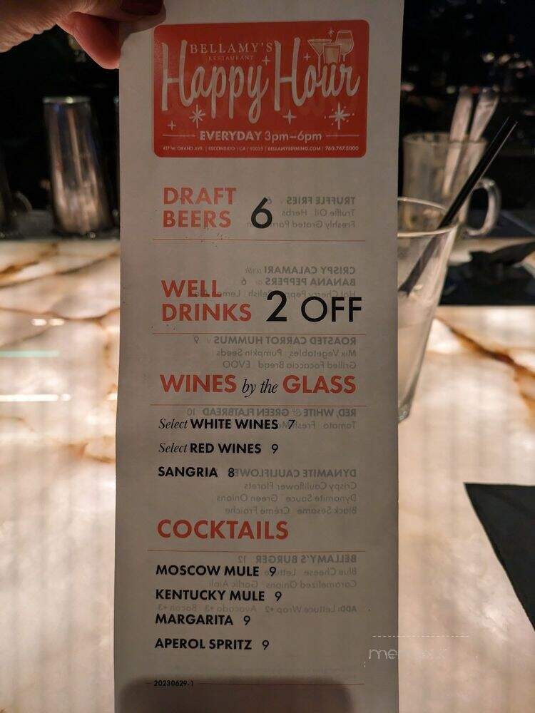 Bellamy's Restaurant and Wine Bar - Escondido, CA menu_pic