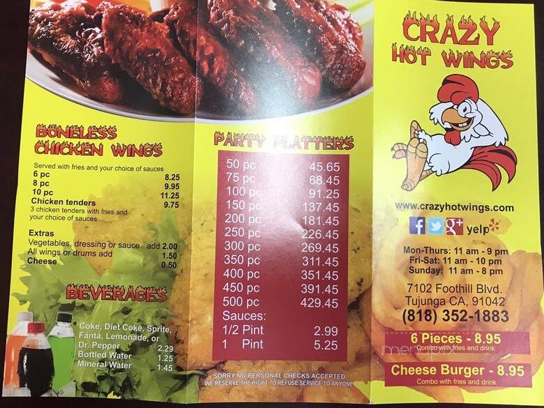 Crazy Hot Wings - Tujunga, CA menu_pic