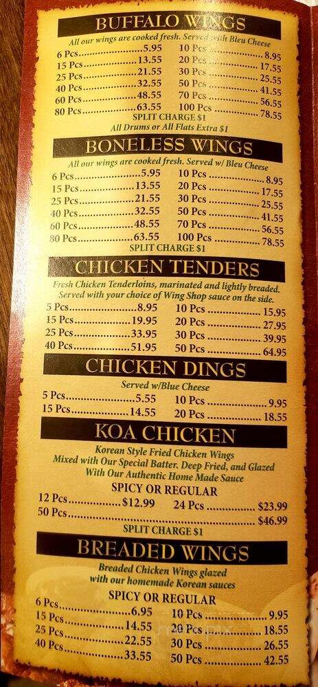 Wing Shop - Montgomeryville, PA menu_pic