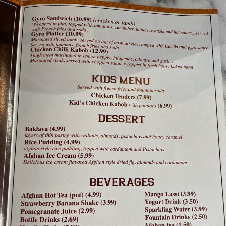 Maiwand Grill - Baltimore, MD menu_pic
