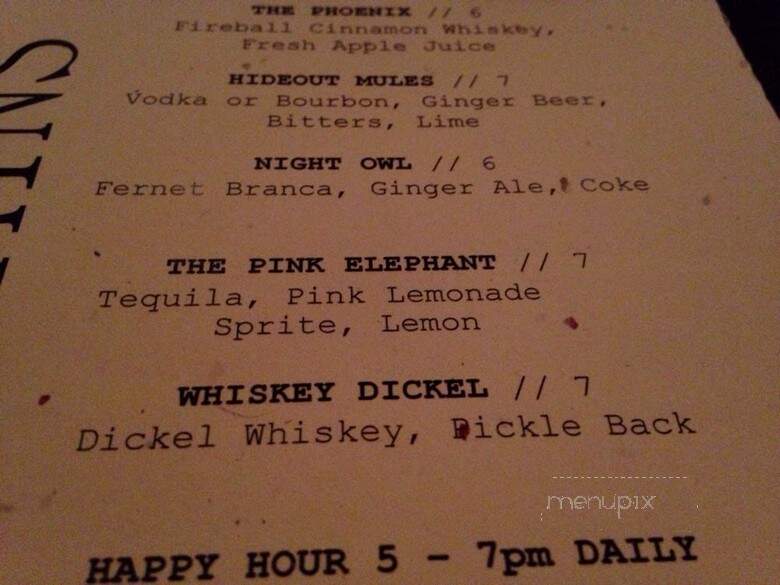 Hideout - San Diego, CA menu_pic