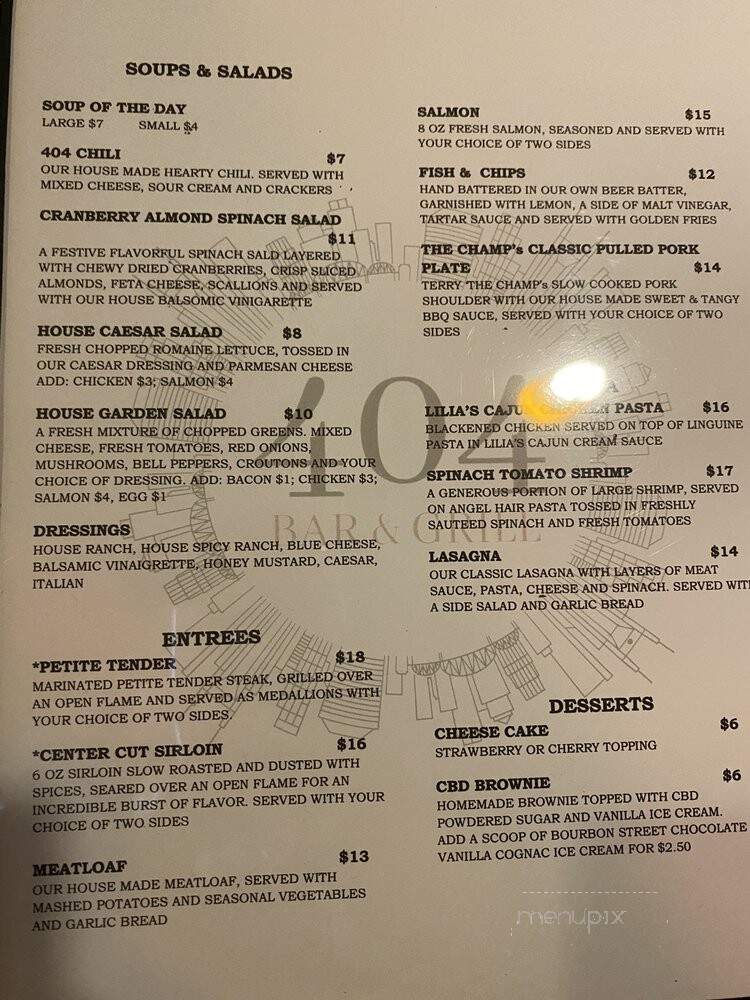 Bar & Grill 404 - Nashville, TN menu_pic
