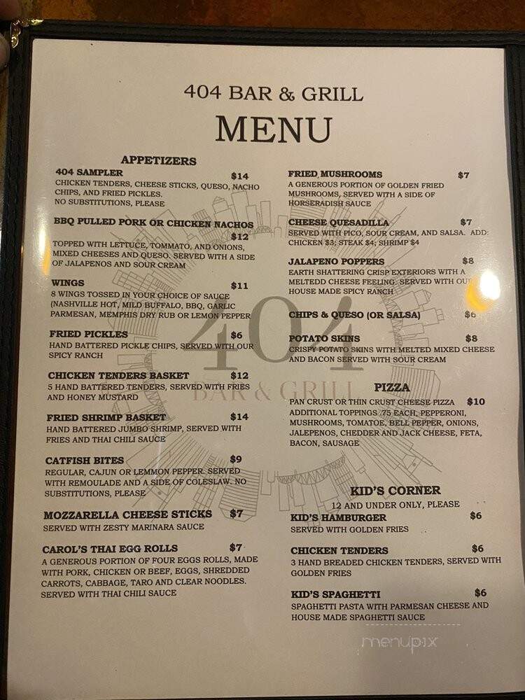 Bar & Grill 404 - Nashville, TN menu_pic
