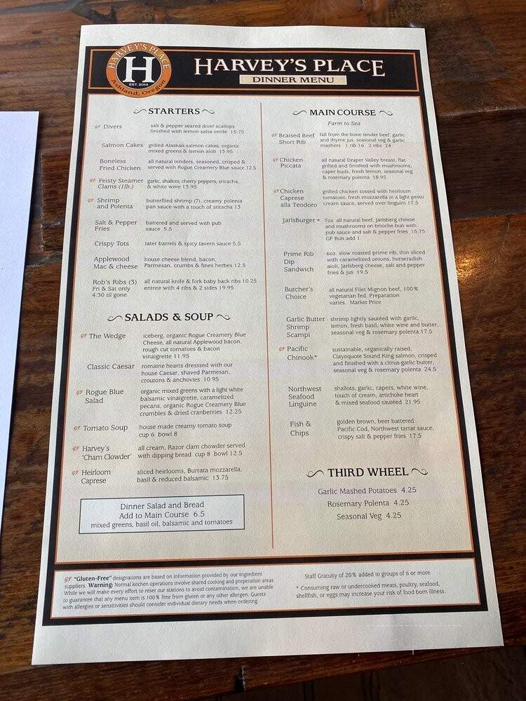 Harvey's City Grill - Ashland, OR menu_pic