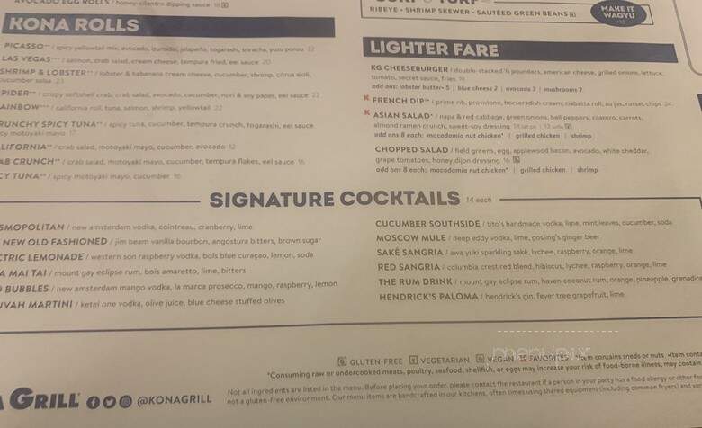 Kona Grill - Plano - Plano, TX menu_pic