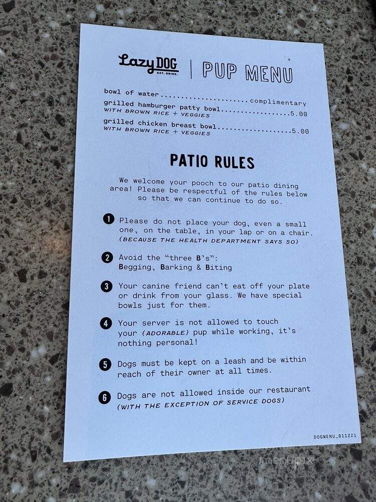 Lazy Dog Restaurant & Bar - Dublin, CA menu_pic