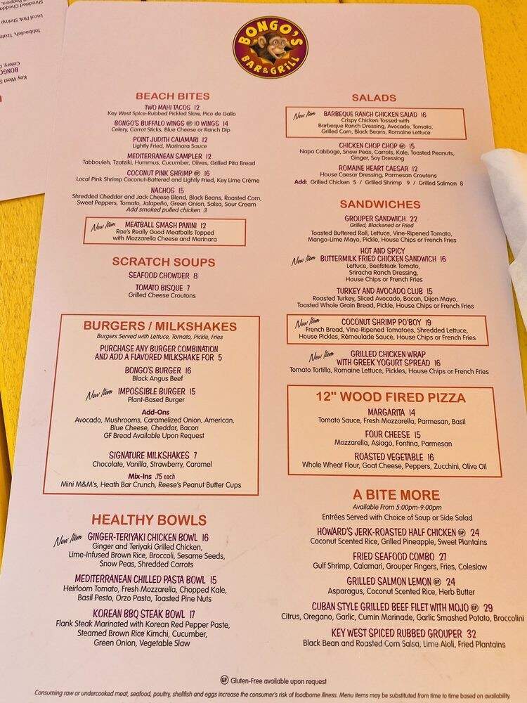 Bongo's Beach Bar and Grill - Fort Myers Beach, FL menu_pic