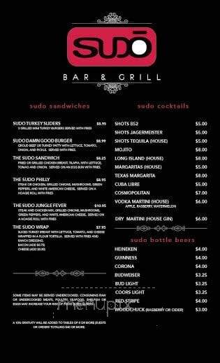 Sudo Bar & Grill - Conyers, GA menu_pic