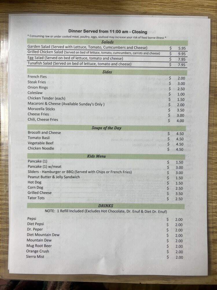 Street’s Whiteway Grill Restaurant - Roan Mountain, TN menu_pic