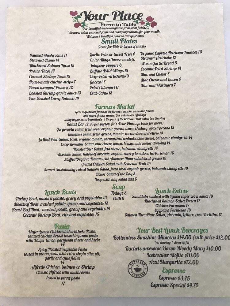 Your Place Farm To Table - Santa Cruz, CA menu_pic